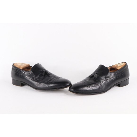 Vintage Salvatore Ferragamo Mens 11.5 B Leather Wingtip Tassel Loafers Black main image 10